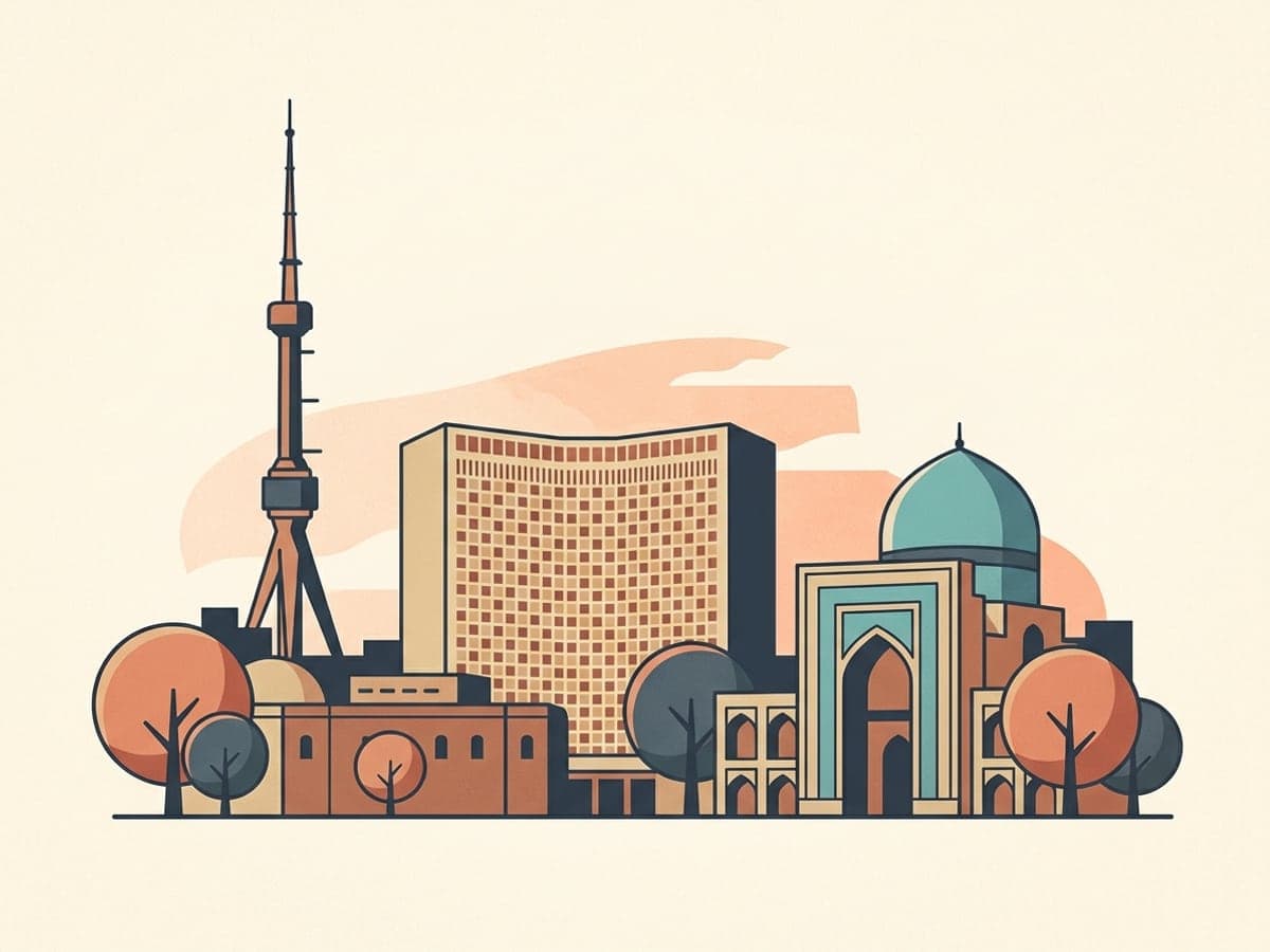 Warm morning light over an Uzbek city skyline, the kind of view our team works against.